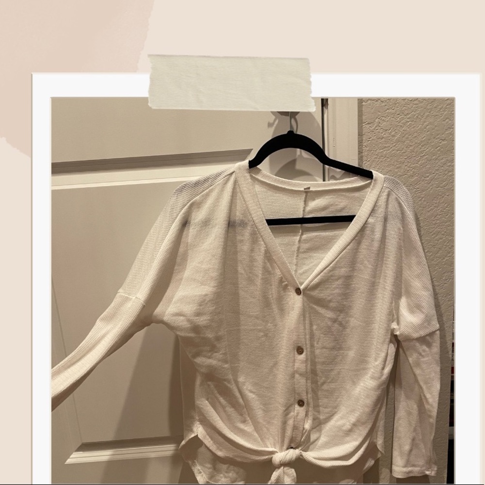 Cream Button Sweater with Tie